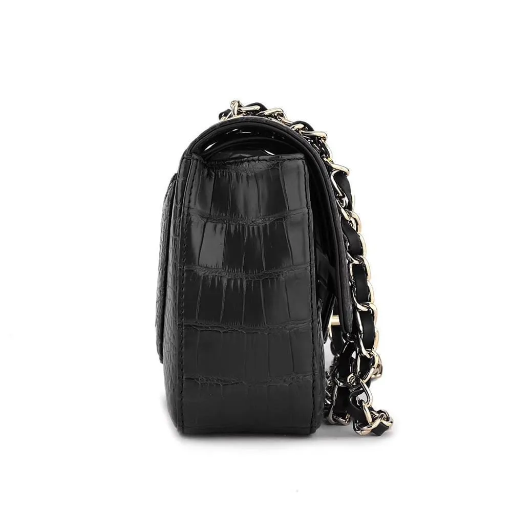 Crocodile Leather Classic Flap Chain Shoulder Bags For Women Black