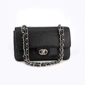 Crocodile Leather Classic Flap Chain Shoulder Bags For Women Black