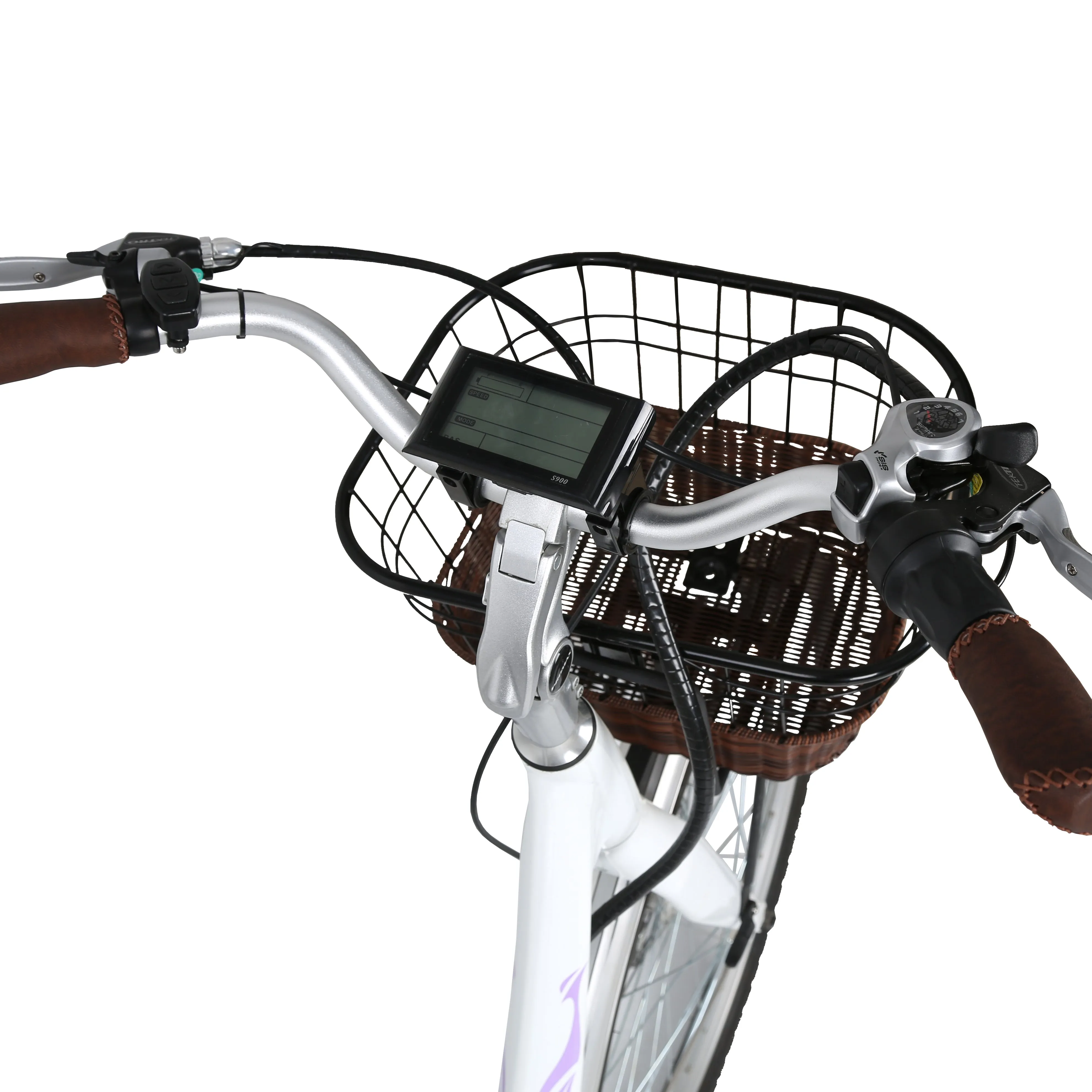 Ecotric 26inch White Lark Electric City Bike For Women with basket and rear rack