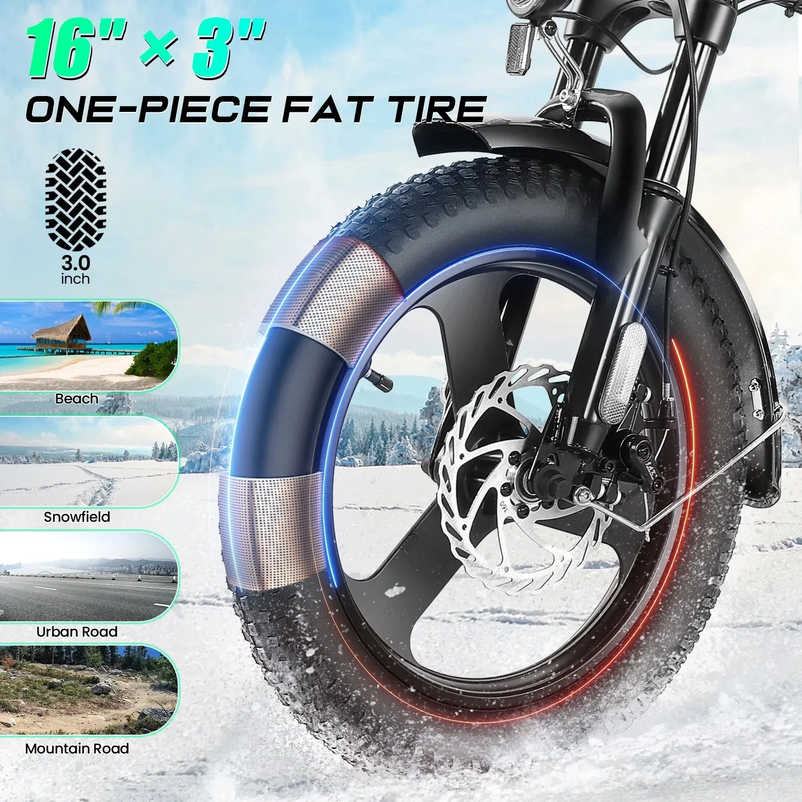 Electric Bike 3.0 Fat Tire Foldable Ebike, 374.4Wh Battery, 48V 350W Electric Commuter City Bicycle Low-Step E Bike with LCD, 16" One-Piece Tire Folding Electric Bike for Women Men Adults UL2849