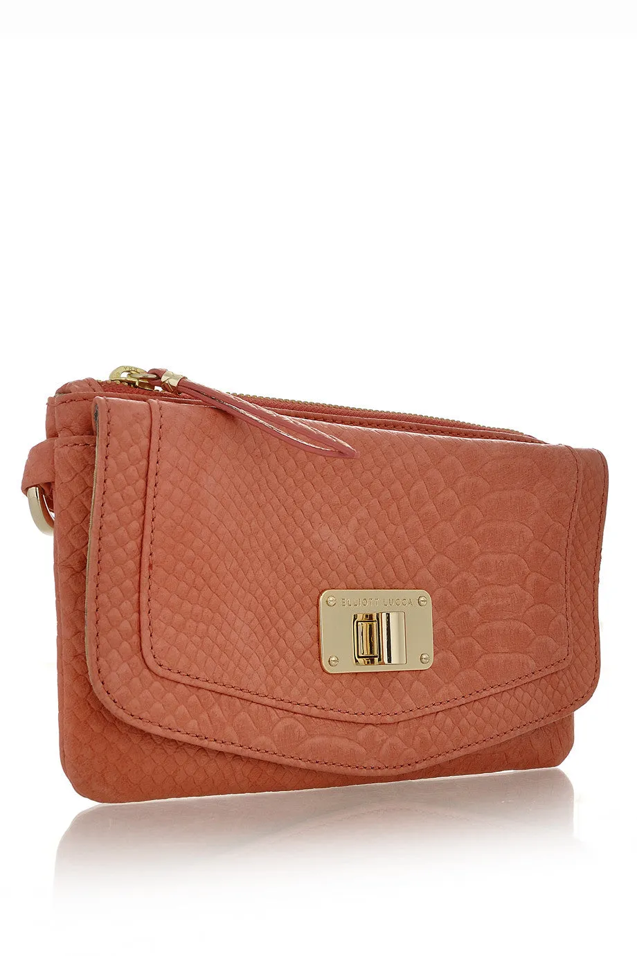 ELLIOTT LUCCA CORDOBA Coral Leather Clutch