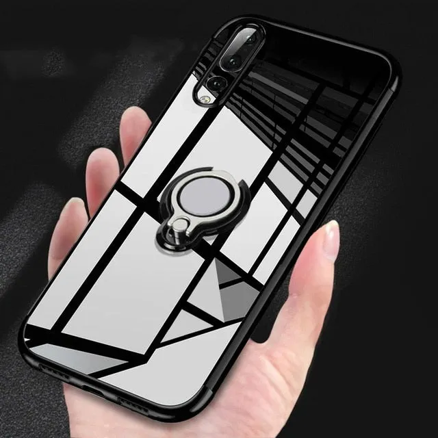 For Huawei P20 lite P20 Pro P10 Lite Case Metal Ring Holder Magnetic Silicone Case For Huawei Mate 9 10 Honor9 p30lite p30 case