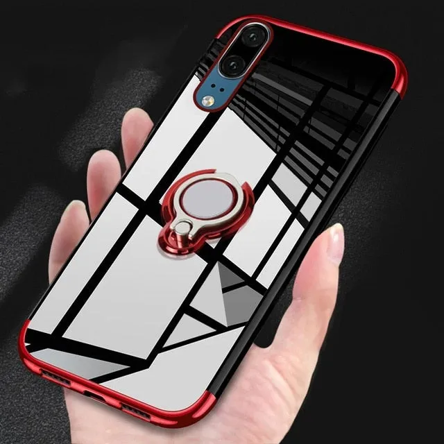 For Huawei P20 lite P20 Pro P10 Lite Case Metal Ring Holder Magnetic Silicone Case For Huawei Mate 9 10 Honor9 p30lite p30 case