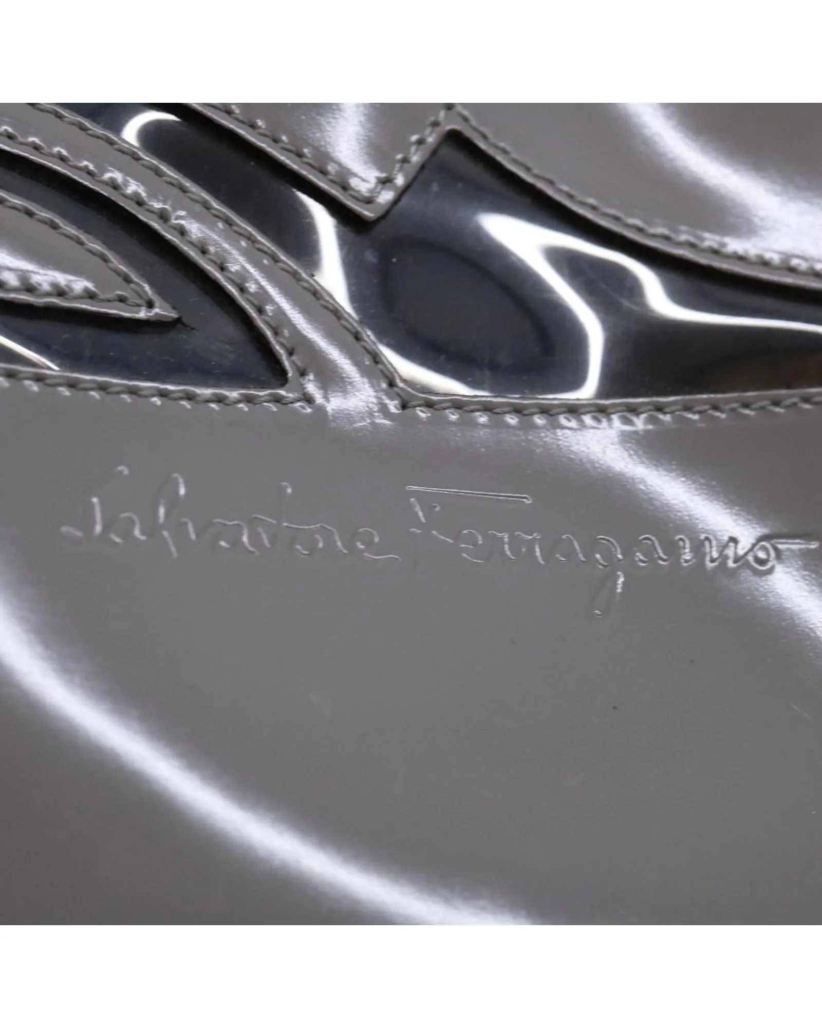 Gray Patent Leather Hand Bag by Salvatore Ferragamo