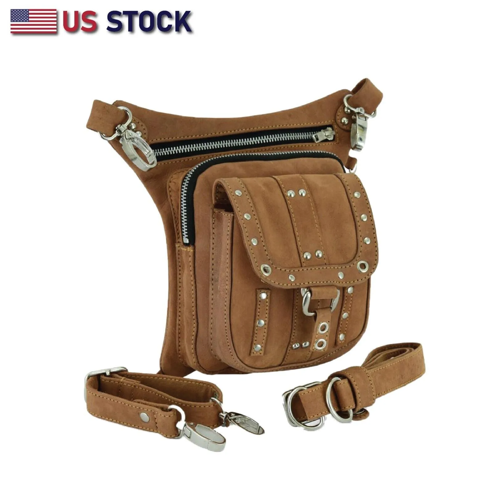 HL80197BROWN LEATHER Thigh Drop Leg Bag Gun Holster BROWN Bag Waist Bag Fanny Pack Messenger Bag