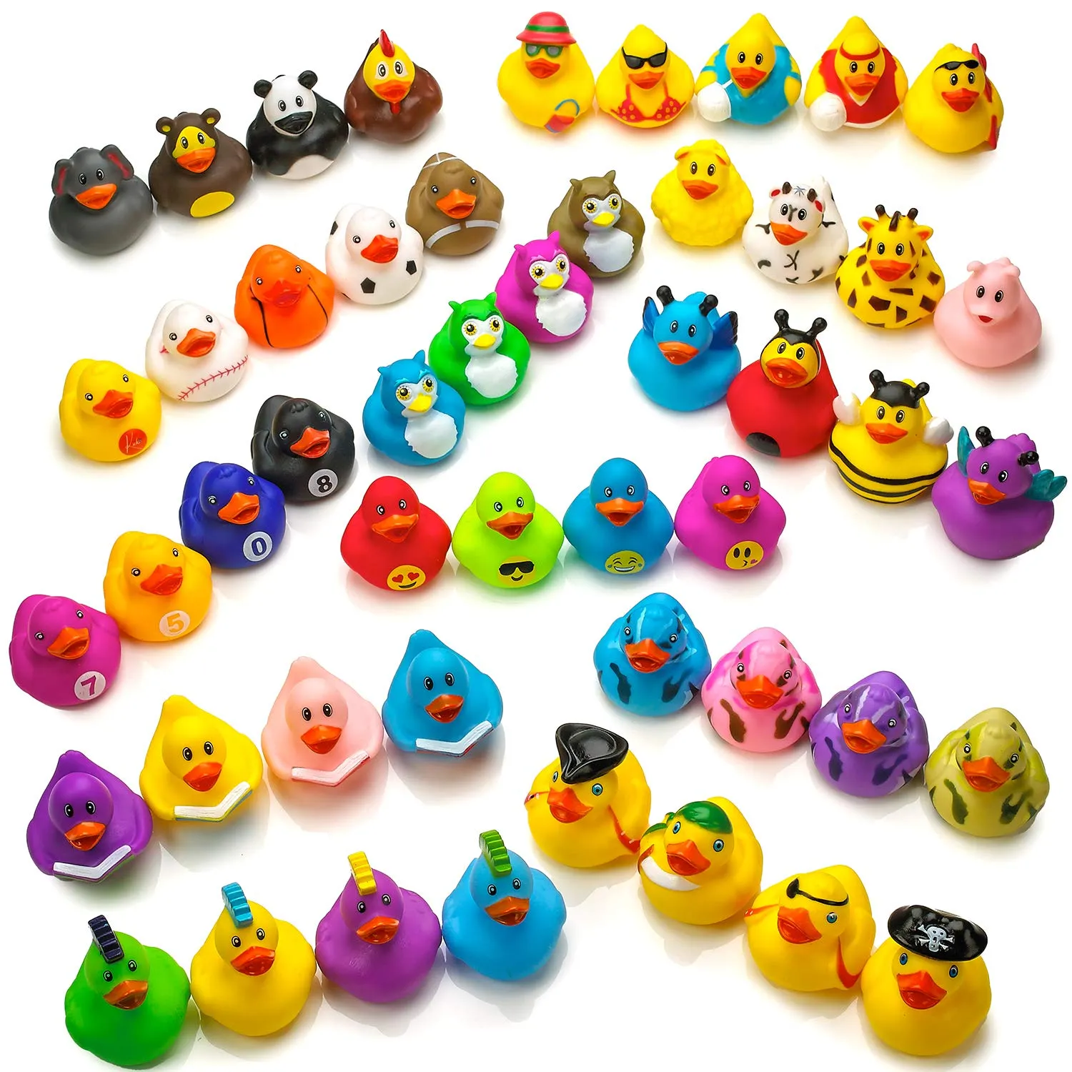 Kicko Assorted Rubber Ducks With Mesh Bag - 50 Ducklings, 2 Inch - For Kids, Sensory