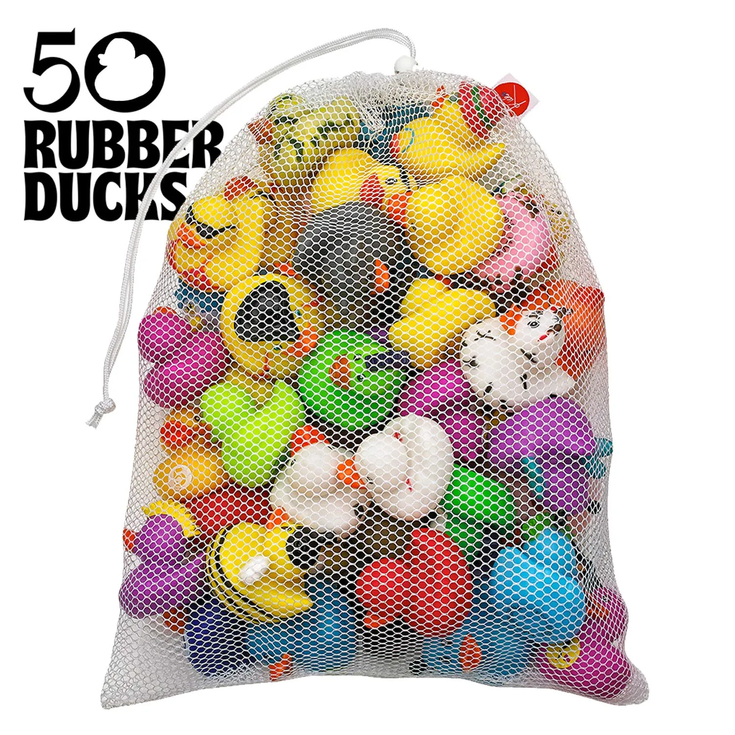 Kicko Assorted Rubber Ducks With Mesh Bag - 50 Ducklings, 2 Inch - For Kids, Sensory