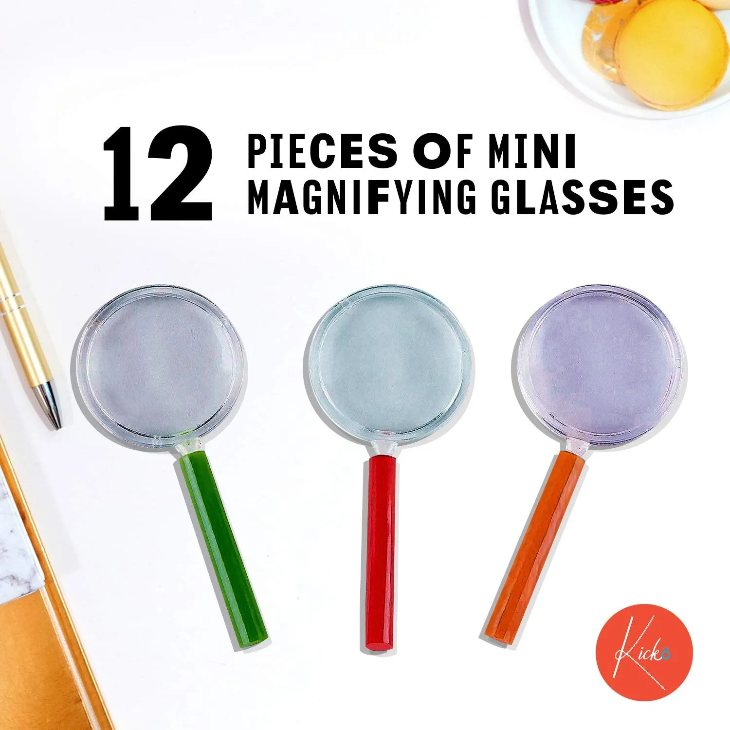 Kicko Mini Magnifying Glasses - 12 Pack - 4.25 Inch - for Kids, Party Favors, Stocking