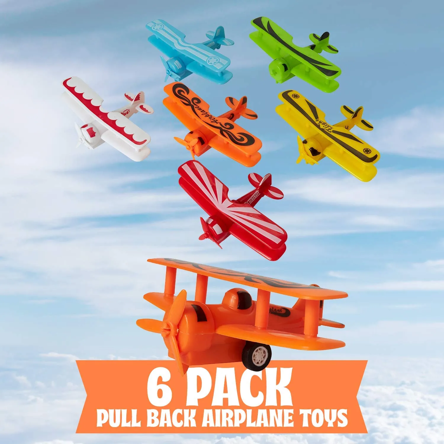 Kicko Pull Back Airplane Toys - Plastic Friction Plane - for Gifts, Party Favors, School