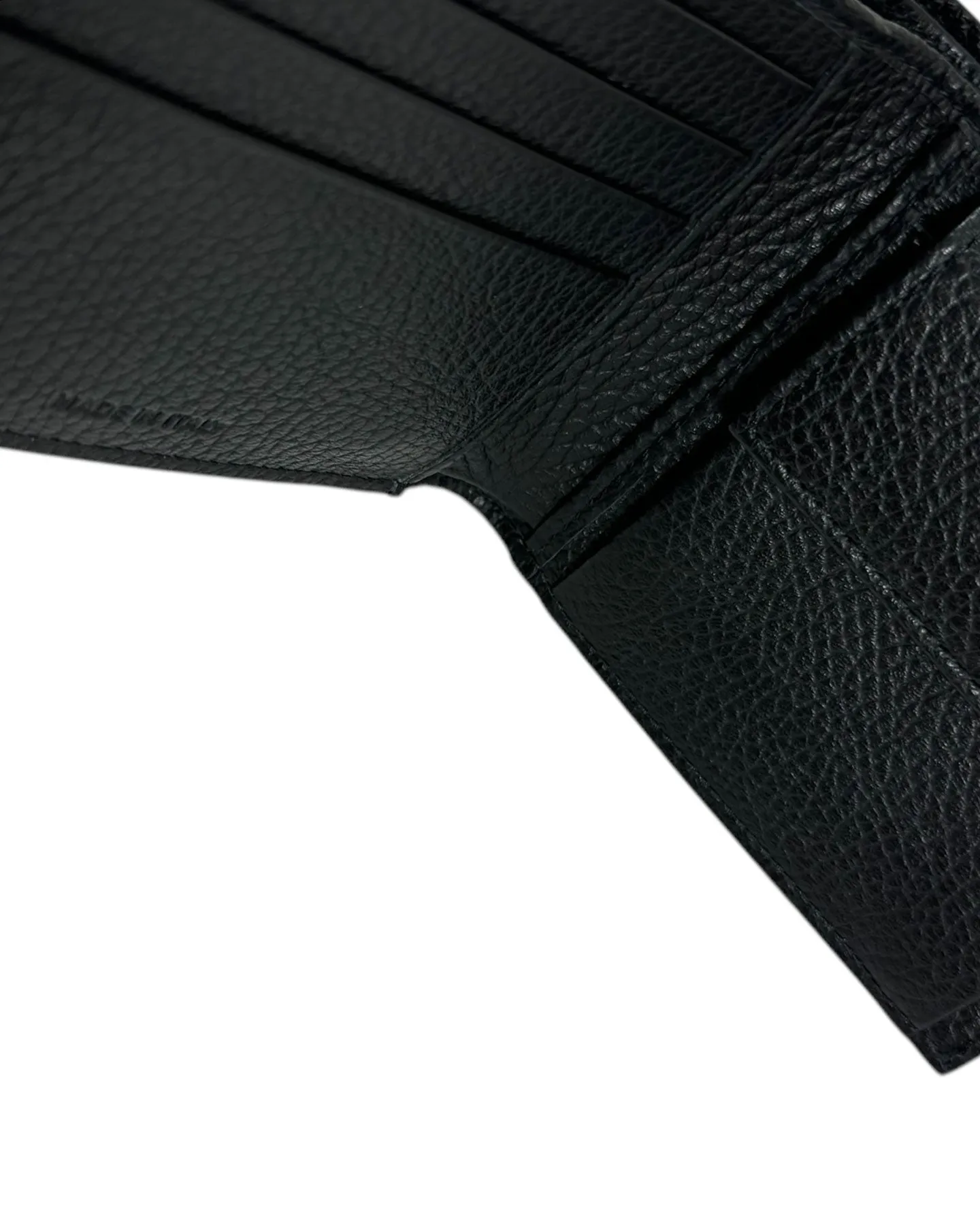 Kiton Wallet - Black Grain Leather Men Wallet Bifold With Coin Pocket