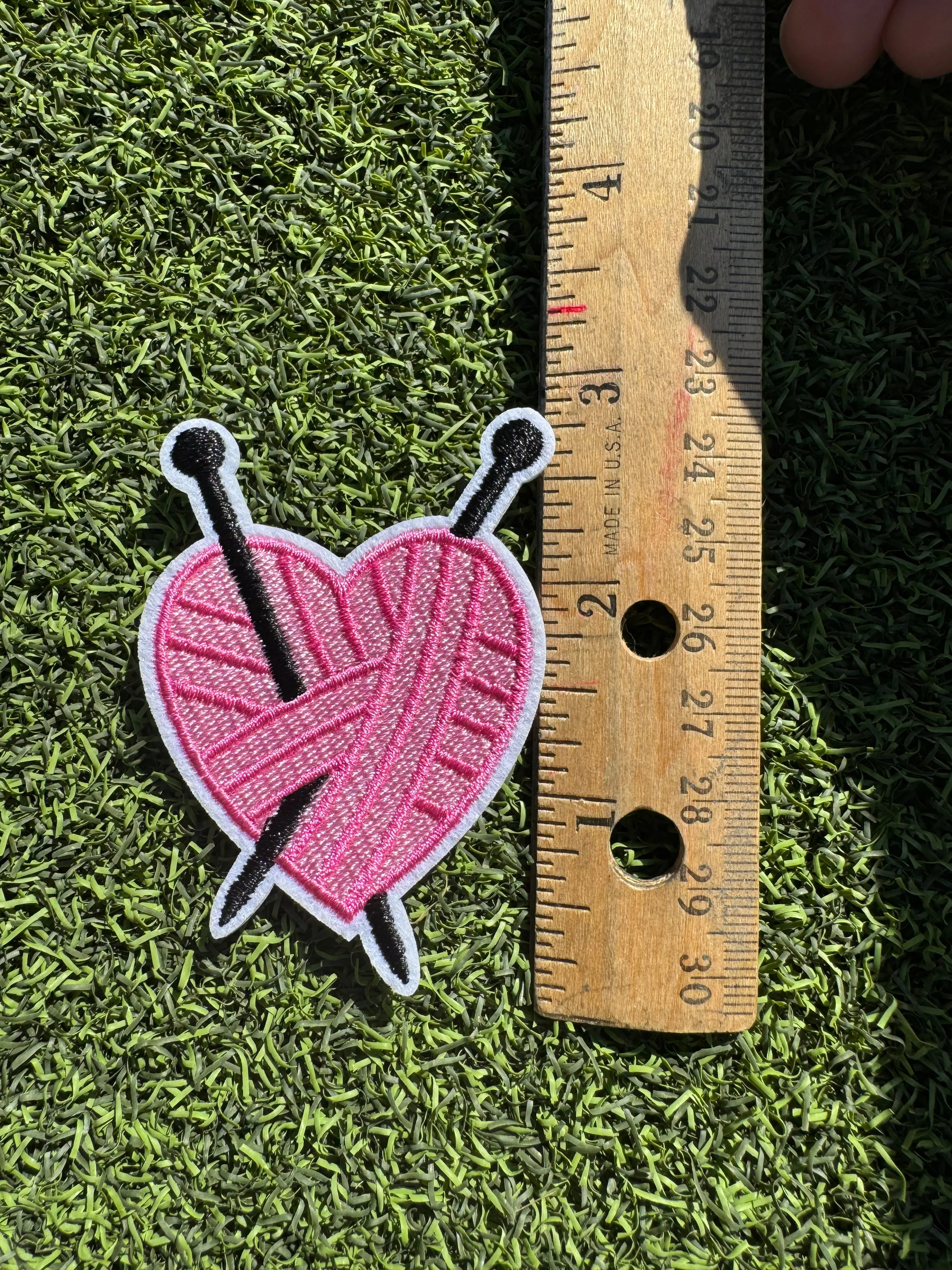 Knitting Sewing Heart Iron On Patch