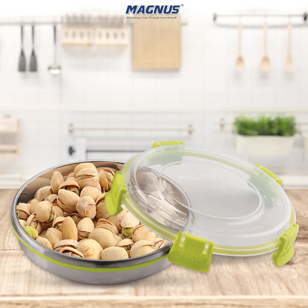 Magnus Klip Lock Stainless Steel Airtight Leakproof Storage Container 450ML - Premium Kitchen Accessories Items, Ideal Lunch Box for Office Men, Durable and Versatile