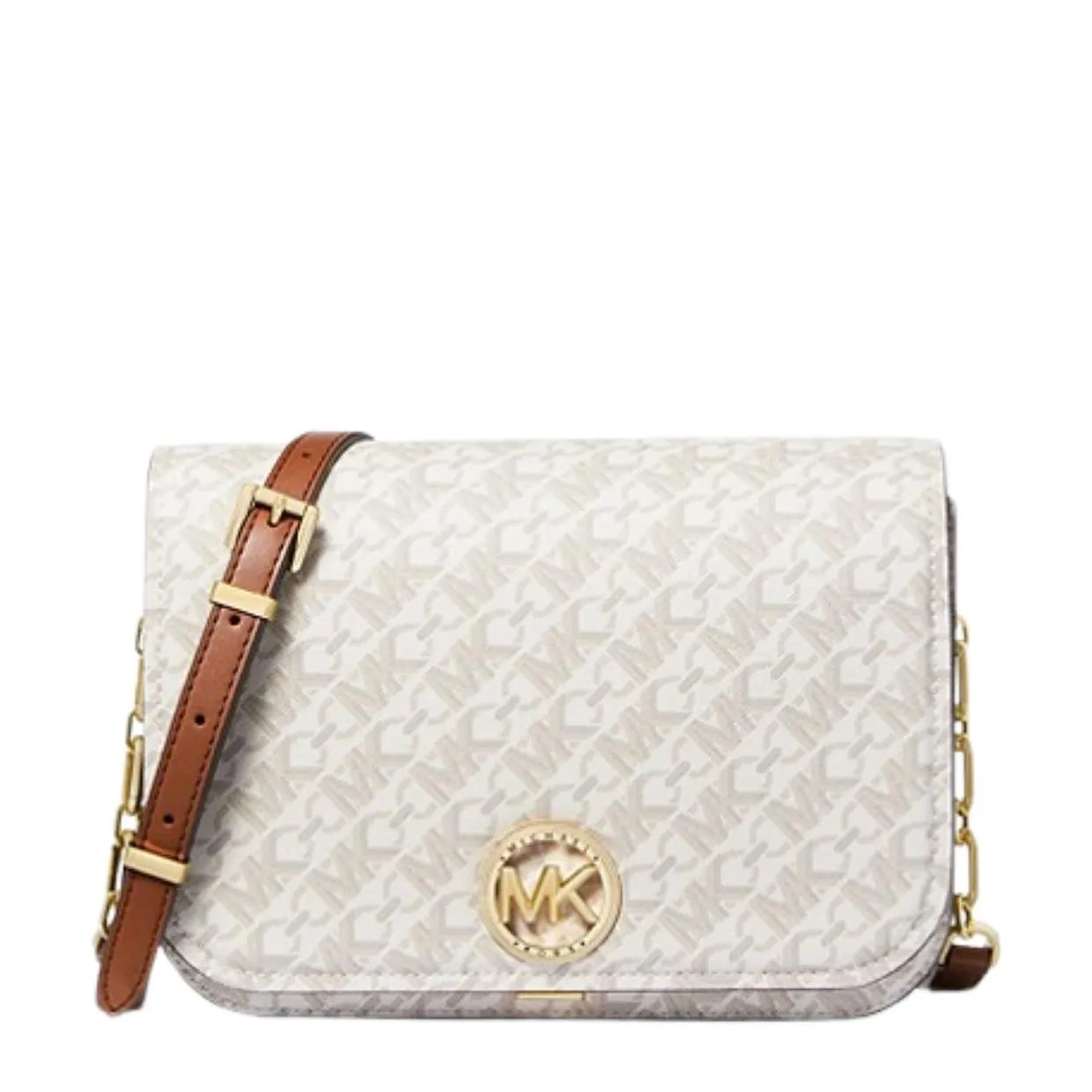 Michael Kors Delancey Medium Empire Vanilla/Luggage Crossbody Bag