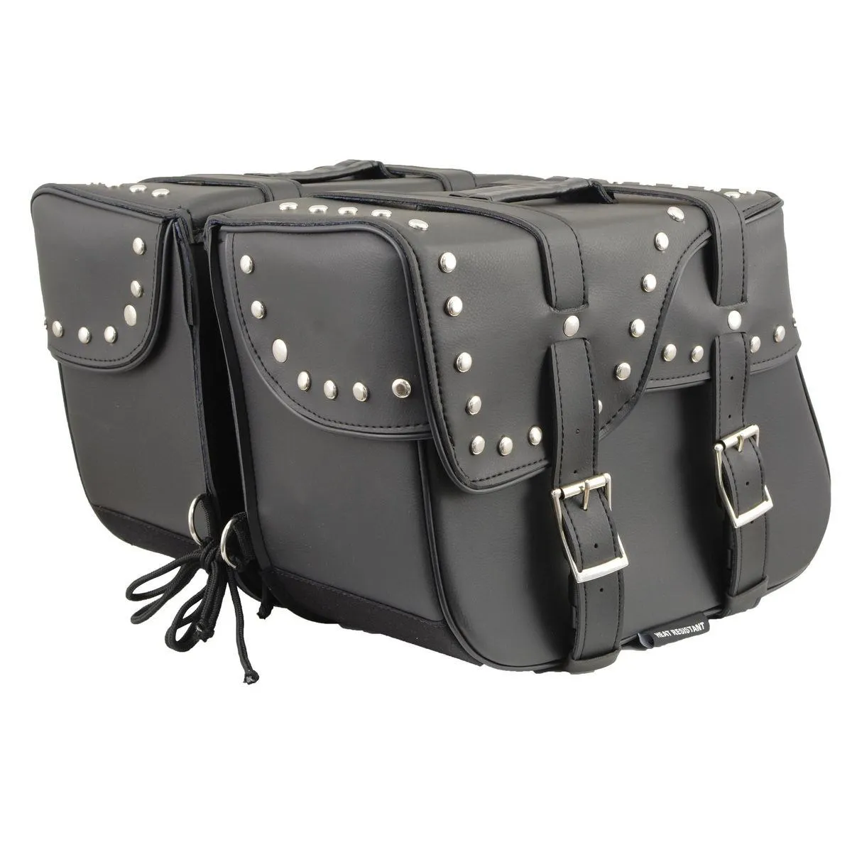 Milwaukee Leather SH645ZB Black 2-Strap PVC Zip Off Throw Over Motorcycle Saddlebags with Chrome Studs