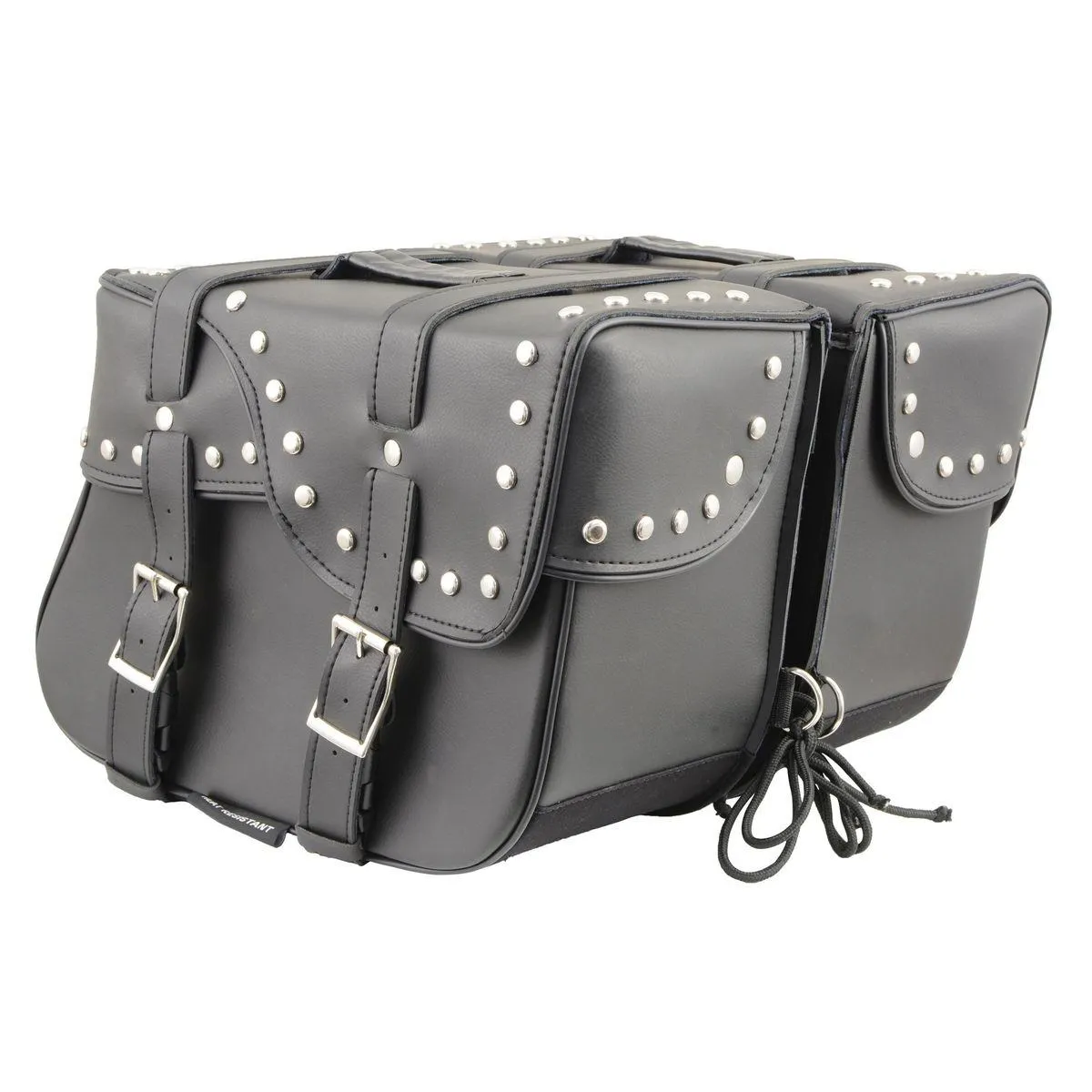 Milwaukee Leather SH645ZB Black 2-Strap PVC Zip Off Throw Over Motorcycle Saddlebags with Chrome Studs