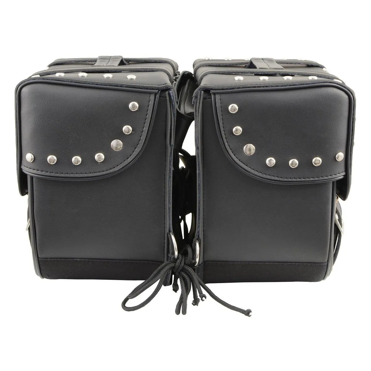 Milwaukee Leather SH645ZB Black 2-Strap PVC Zip Off Throw Over Motorcycle Saddlebags with Chrome Studs