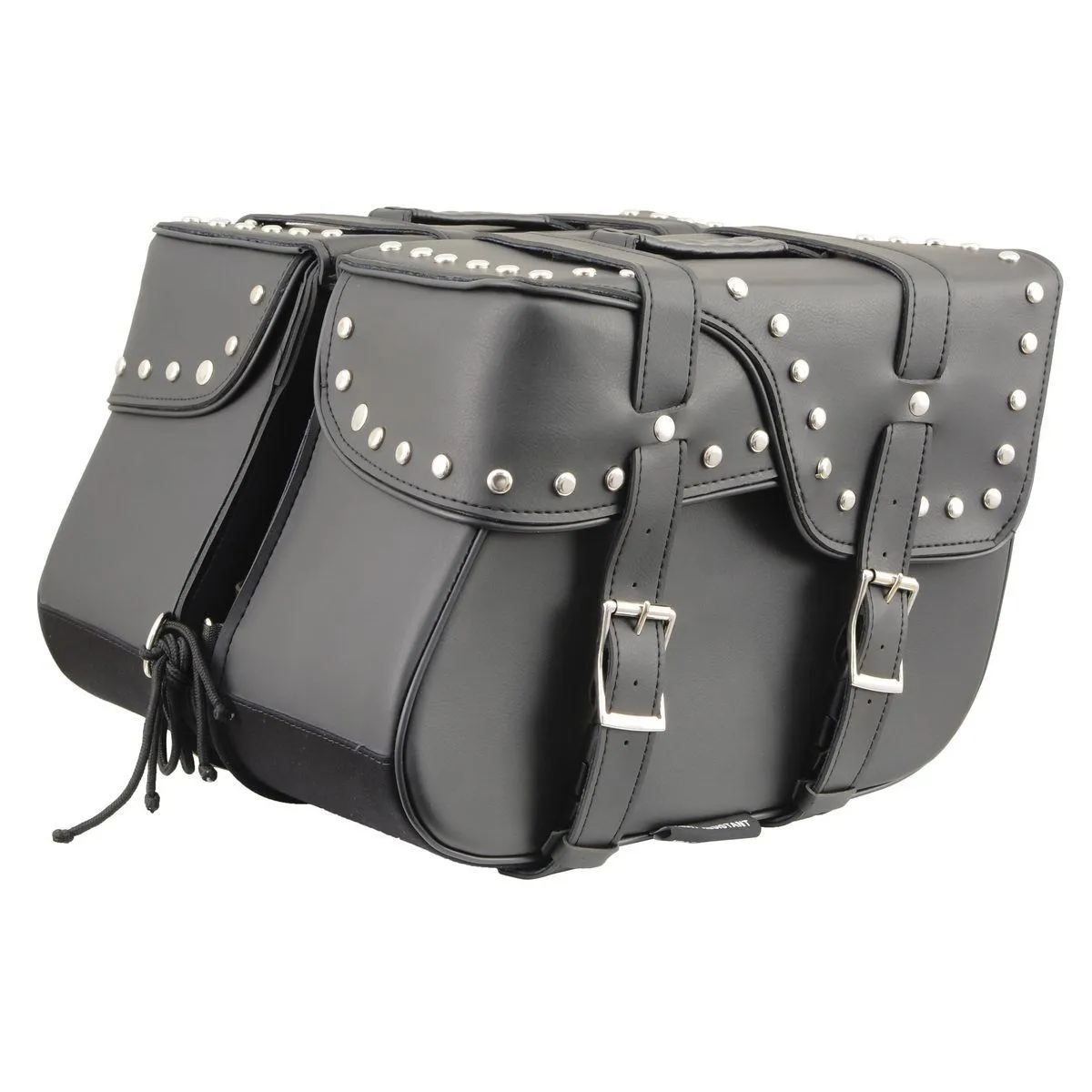 Milwaukee Leather SH645ZB Black 2-Strap PVC Zip Off Throw Over Motorcycle Saddlebags with Chrome Studs