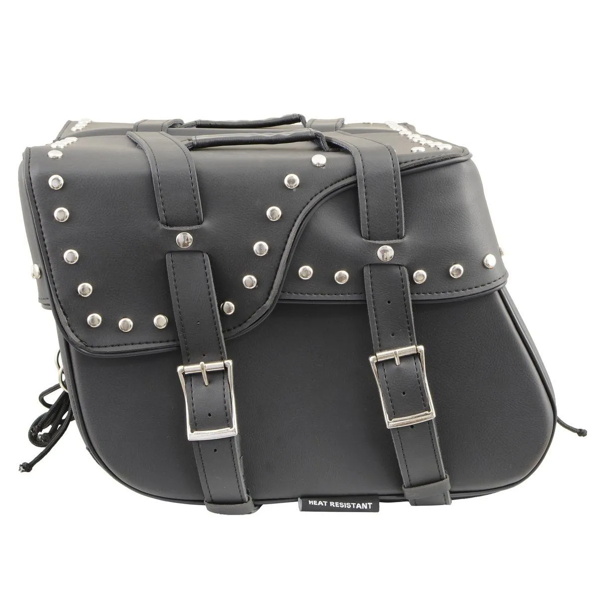 Milwaukee Leather SH645ZB Black 2-Strap PVC Zip Off Throw Over Motorcycle Saddlebags with Chrome Studs