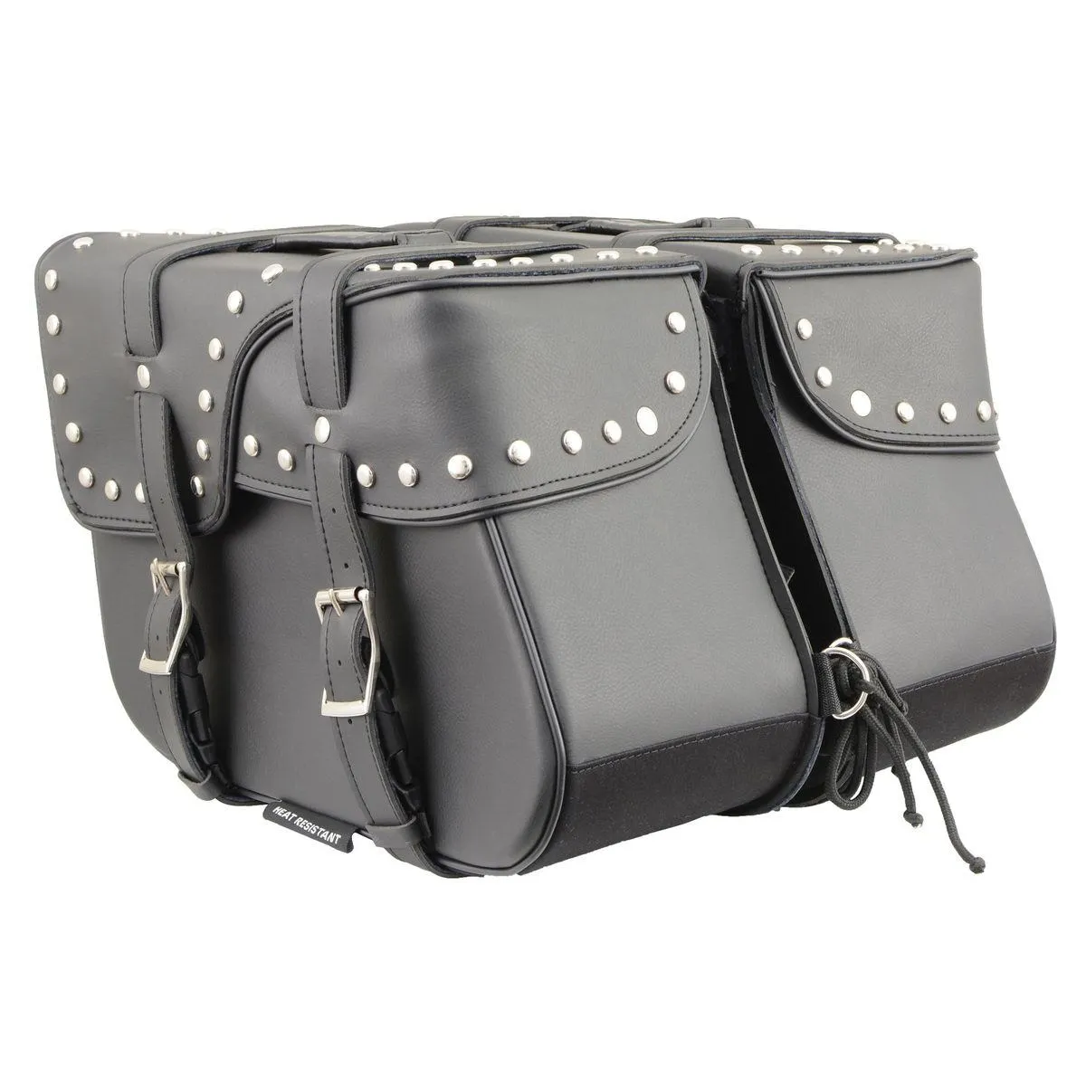 Milwaukee Leather SH645ZB Black 2-Strap PVC Zip Off Throw Over Motorcycle Saddlebags with Chrome Studs