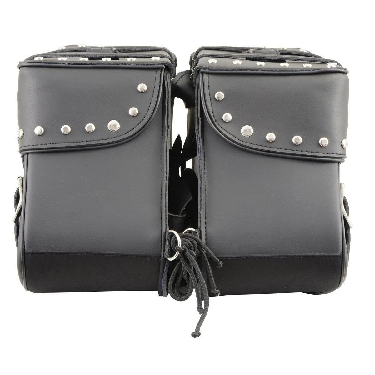 Milwaukee Leather SH645ZB Black 2-Strap PVC Zip Off Throw Over Motorcycle Saddlebags with Chrome Studs