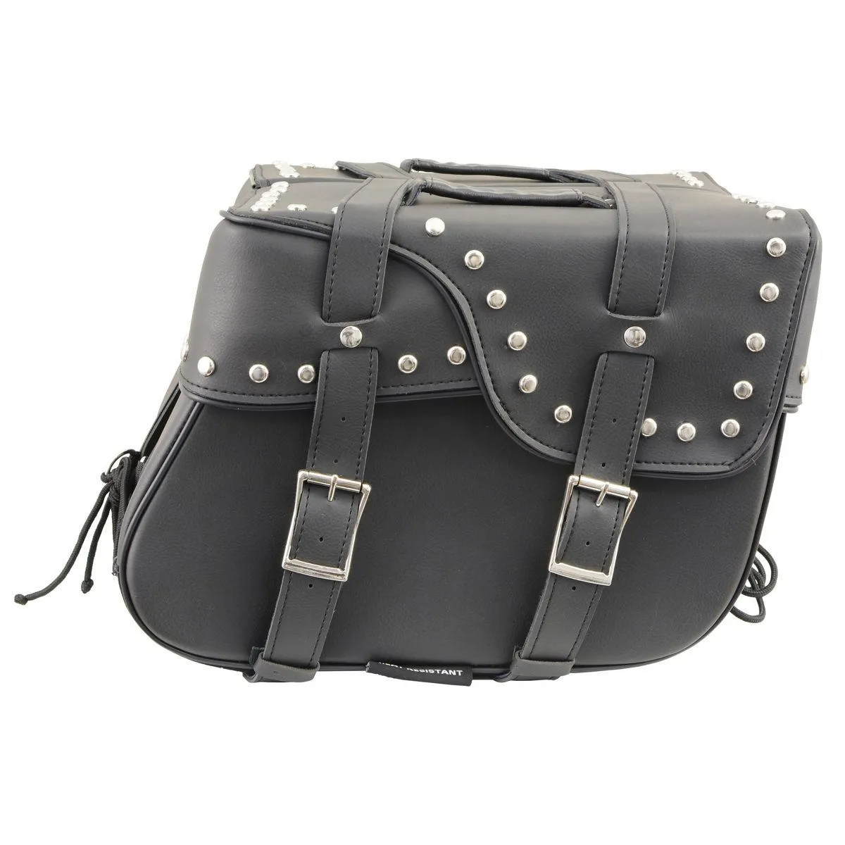 Milwaukee Leather SH645ZB Black 2-Strap PVC Zip Off Throw Over Motorcycle Saddlebags with Chrome Studs