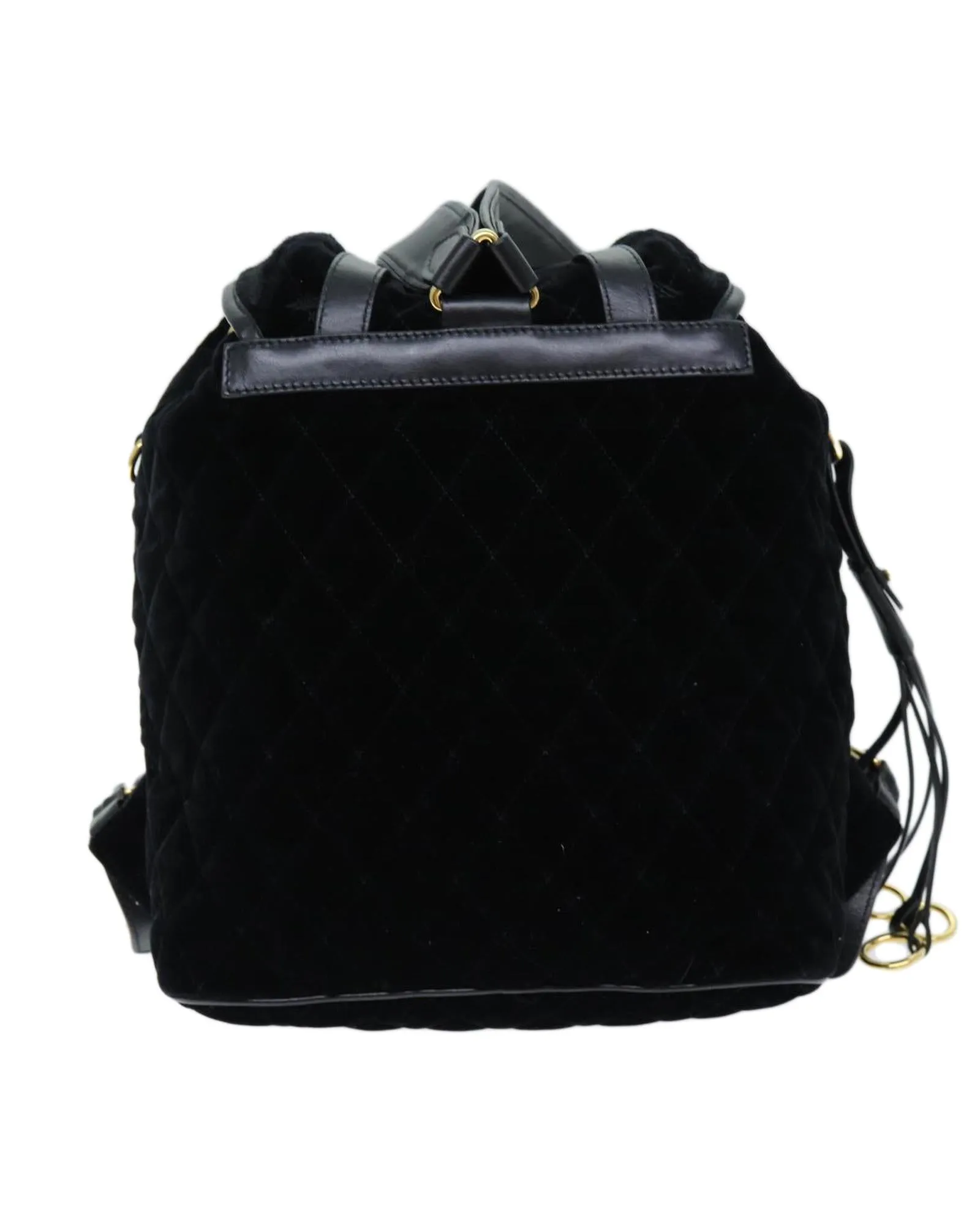 Quilted Velor Backpack with Accessory - Black