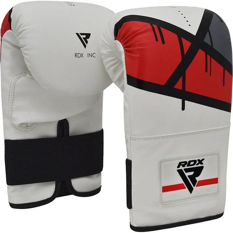 RDX F7 4ft / 5ft 3-in-1 Ego White / Red Training Punch Bag with Mitts Set