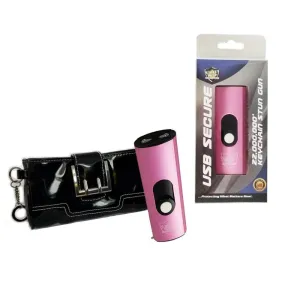 USB Pink Secure Stun Gun with Black Key-Chain Purse Wallet